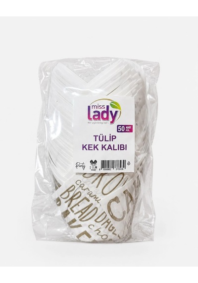 Miss Lady Muffin Kek Kapsülü Tulip Beyaz Desenli -50 Adetli