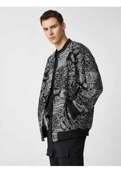 Koton Bomber Ceket Çıtçıt Düğmeli Şal Motifli Fermuar Detaylı Şardonlu Gri Desenli 3sam50007mk Gri Koton Bomber Ceket Çıtçıt Düğmeli Şal Motifli Fermuar Detaylı Şardonlu Gri Desenli 3sam50007mk Gri