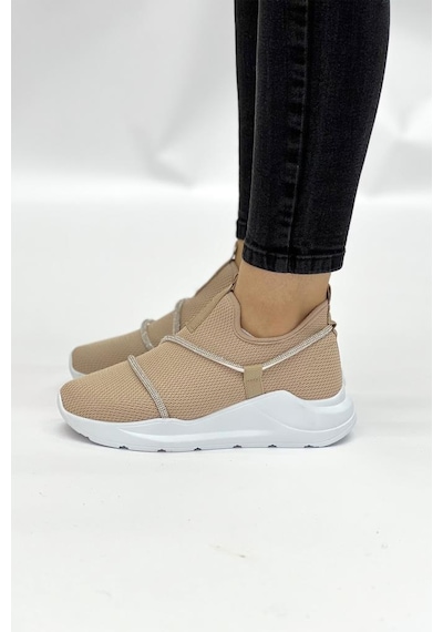 Z6357 Taşlı Fileli Hafif Bej Kadın Sneaker 001