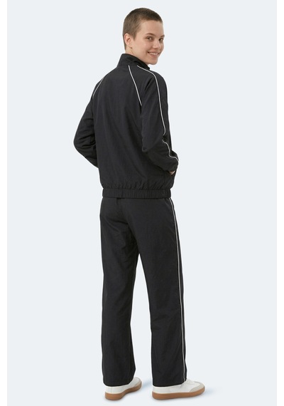 Slazenger Revel Kadın Dik Yaka Fermuarlı Siyah Eşofman Takımı