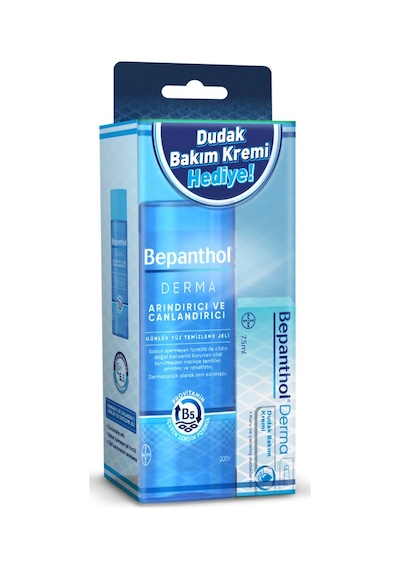 Bepanthol Derma ve Canlandırıcı Günlük Yüz Temizleme Jeli 200 ML + Dudak Bakım Kremi 7.5 ML