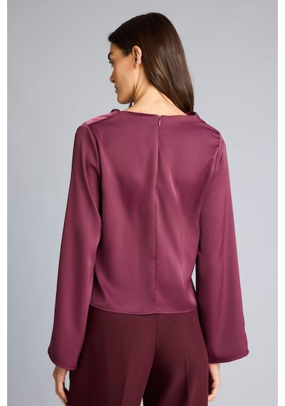 Defacto Regular Fit Degaje Yaka Saten Uzun Kollu Bluz H0064ax26spbr306 Bordo-br306