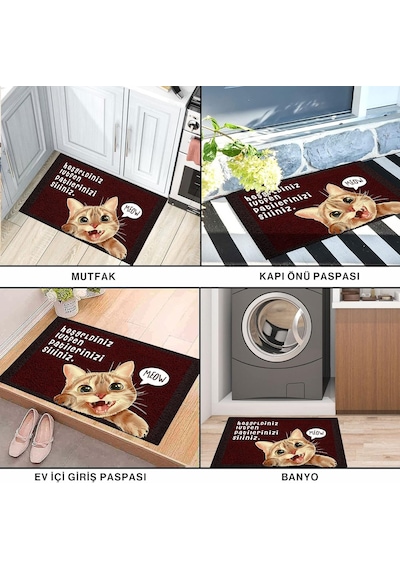 Tasarımlı Dekoratif Kapı Önü Paspas, Dış Mekan/ev İçi/banyo/mutfak/yatak Odası/giriş Paspasları Patileriniz Çok Renkli