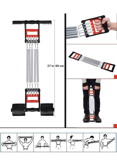 Gus Company 5 Yaylı Çelik Fonksiyonel Göğüs Ve El - Ayak Kondisyon Aleti 5 Spring Chest Expander Gümüş