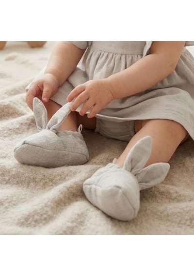 Unisex Bebek Tavşan Kulaklı Müslin Patik Boot Çok Renkli