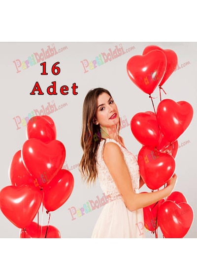 Kırmızı Kalpli Baskısız Balonu 16 Lı Romantik Kalp Balonlar