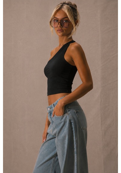 Cool Tarz Kadın Tek Omuz Crop Atlet Esnek Slim Fit Süprem Kumaş Asimetrik Yaka Bluz Siyah Siyah Cool Tarz Kadın Tek Omuz Crop Atlet Esnek Slim Fit Süprem Kumaş Asimetrik Yaka Bluz Siyah Siyah