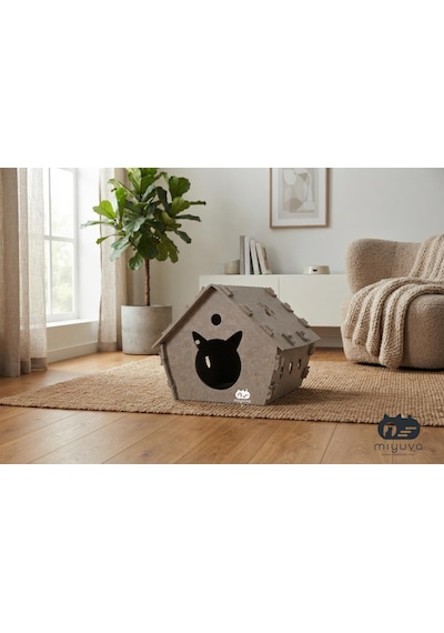Keçe Kedi Evi Demonte, Yıkanabilir, Taşınabilir Kedi Kulübesi Minnoş Bej
