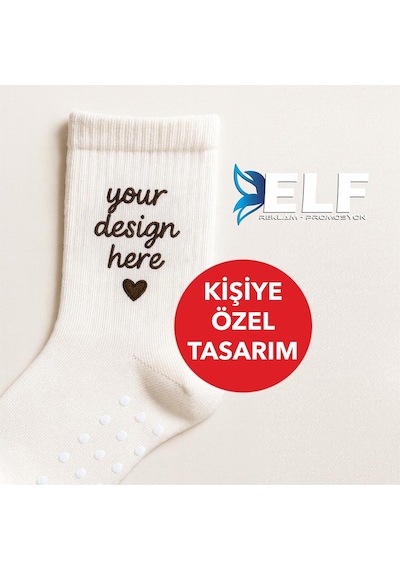 Elf Reklam Kişiye Özel Yazılı Çorap Beyaz