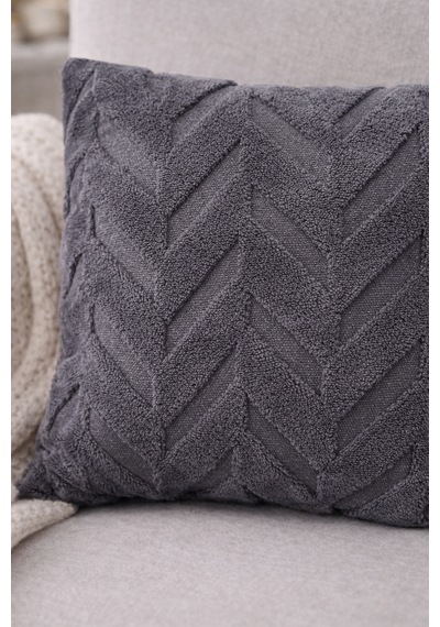 Peluş Dekoratif Kırlent Kılıfı İskandinav Zigzag-balıksırtı 4 Lü Set 42x42 Cm Antrasit