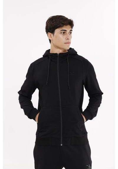 Rowinger Omuz Panel Detaylı Fermuarlı Kapüşonlu Erkek Sweatshirt Black