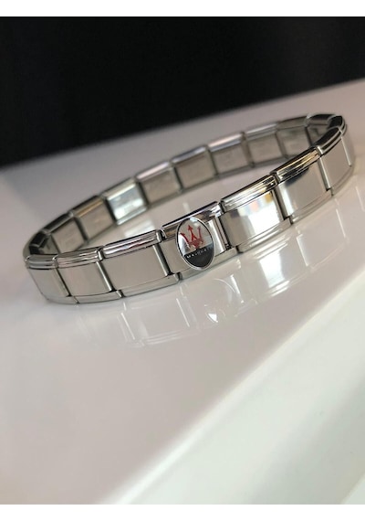 Erkek Çelik Bileklik - Maserati Logo Model Italy Nomi Charm Çelik Bileklik Gümüş
