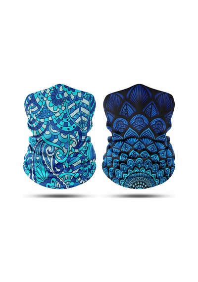 Dair Lacivert Mandala Desenli 2'li Set Boyunluk Bandana Outdoor Balaklava Yüz Maskesi Kafa Bandı