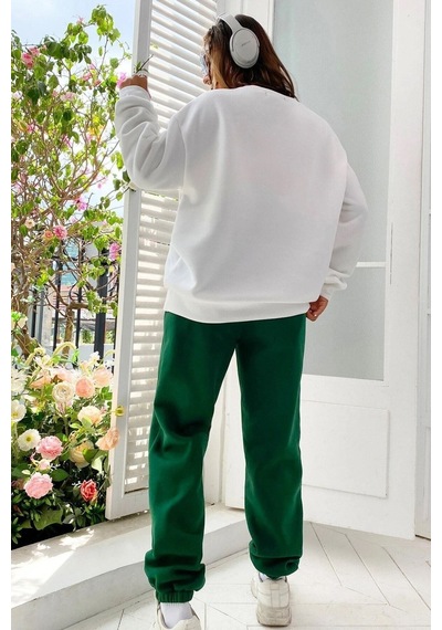 1898 Brooklyn Eşofman Takımı Sweatshirt Jogger - Beyaz Yeşil Baskılı Oversize Şardonlu Bisiklet Yak Beyaz Yeşil 1898 Brooklyn Eşofman Takımı Sweatshirt Jogger - Beyaz Yeşil Baskılı Oversize Şardonlu Bisiklet Yak Beyaz Yeşil