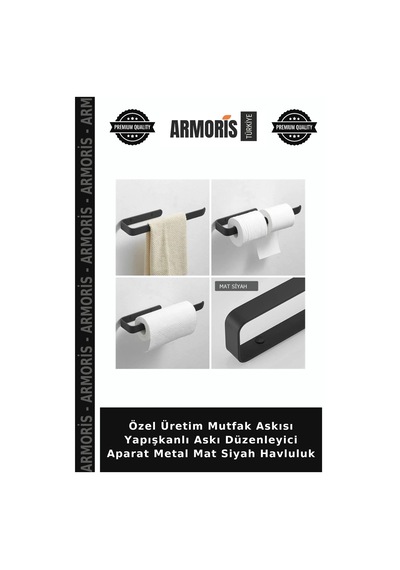 Özel Üretim Mutfak Askısı Yapışkanlı Askı Düzenleyici Aparat Metal Mat Siyah Havluluk Çok Renkli
