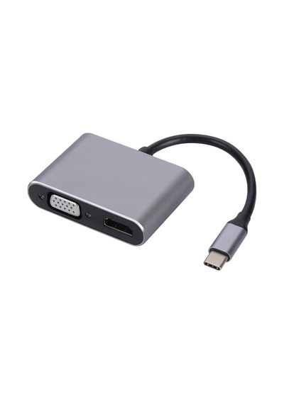 Usb-c 4 Ü 1 Arada 4k Hdmı + Vga + Usb 3.0 + Pd Hızlı Şarj Çoklayıcı Adaptör Gri