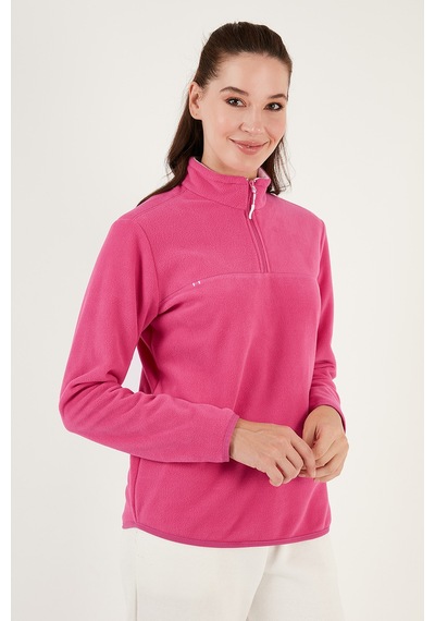 Lela Slim Fit Yumuşak Dokulu Anti-Pilling Tüylenme Yapmayan Yarım Fermuarlı Bayan Polar 5907000 Pembe