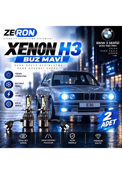 Bmw E30 Xenon H3 Buz Mavi Led Far Ampulü 12v 2 Adet Yüksek Aydınlatma Kolay Montaj