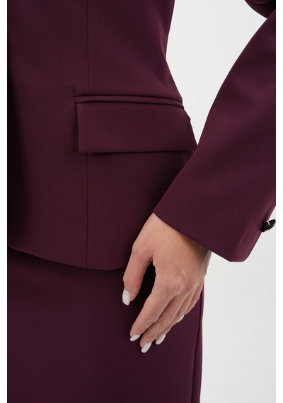 Velnara Moda Mürdüm Modern Klasik Kadın Takım Elbise - Düğme Detaylı Ceket & Astarlı Kalem Etek Mürdüm - 942457488 Mürdüm