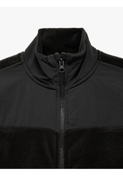Koton Cepli Fermuarlı Uzun Kollu Dik Yaka Polar Sweatshirt Siyah 7wkb10264tk