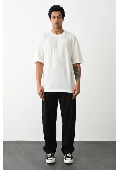 Erkek Tişört Düz Basic Penye Yazlık Bisiklet Yaka Kısa Kol T-shirt - Beyaz