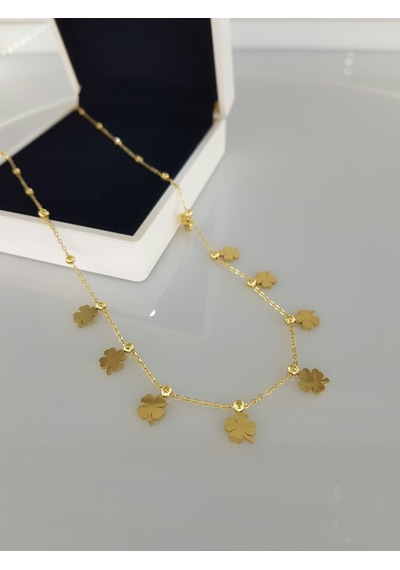 Yonca Sallantılı Çelik Gold Rengi Kolye