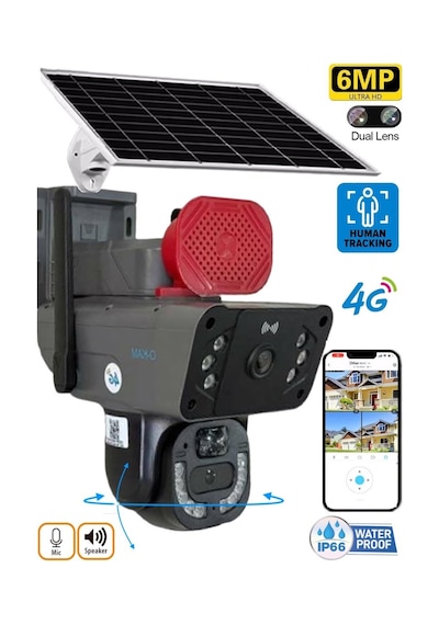 O-kam 3815 4g 6mp Dual Lens Güneş Panelli Solar Sirenli Güvenlik Kamerası