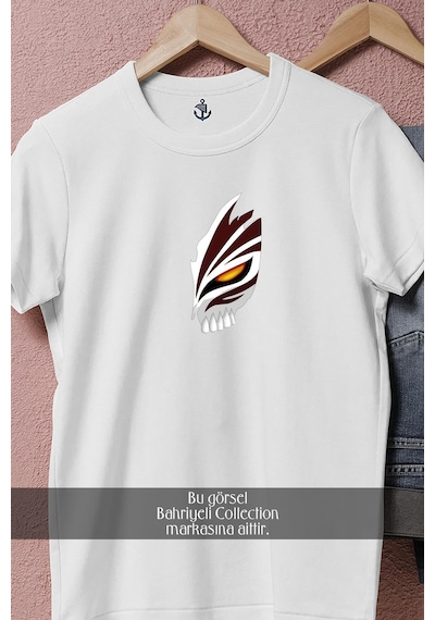Oversize Ichigo Hallow Mask, Ichigo Kurosaki Bleach Tasarımlı Unisex T-shirt Beyaz
