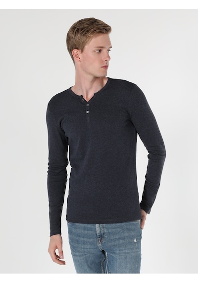 Colin's Colins Slim Fit Placket Neck Erkek Mavi Uzun Kol Tişört Cl1022847 001