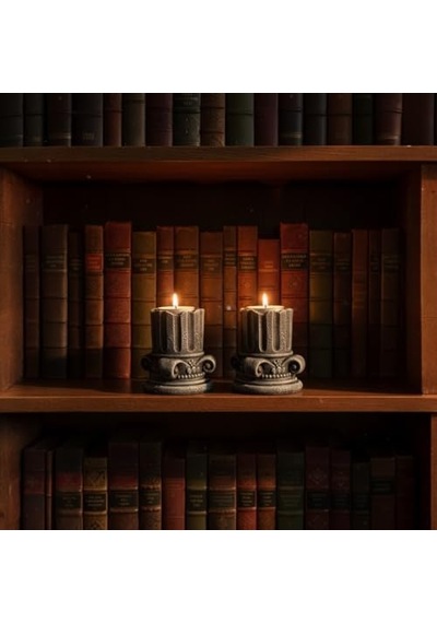 Mireva Yunan Sütunu Taş Mumluk Seti 2'li 9 Cm Tealight Şamdan, Dekoratif Obje Çok Renkli