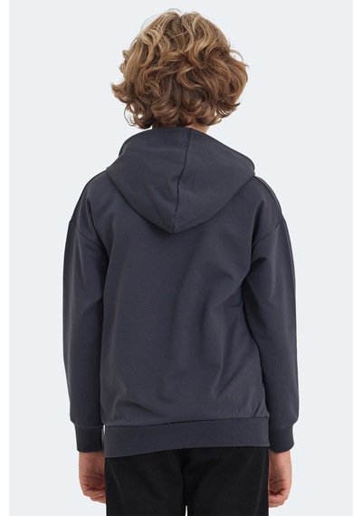Slazenger Letto Unisex Çocuk Kapüşonlu Cepli Koyu Gri Sweatshırt Koyu Gri
