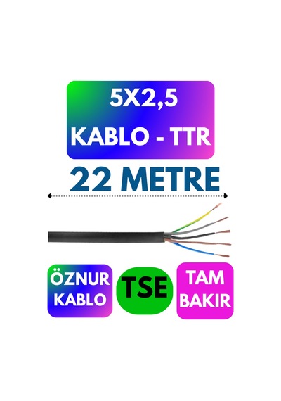 Öznur 5x2,5 Ttr Kablo Siyah Metre Seçenekli - 22 Metre
