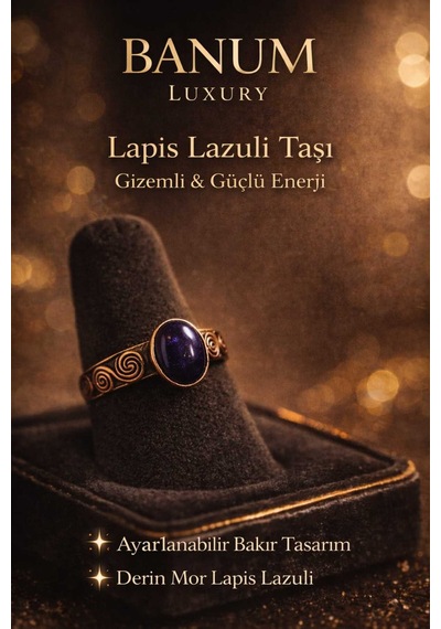 Derin Mor Lapis Lazuli Doğal Taşli Tasarım Bakır Yüzük Diğer