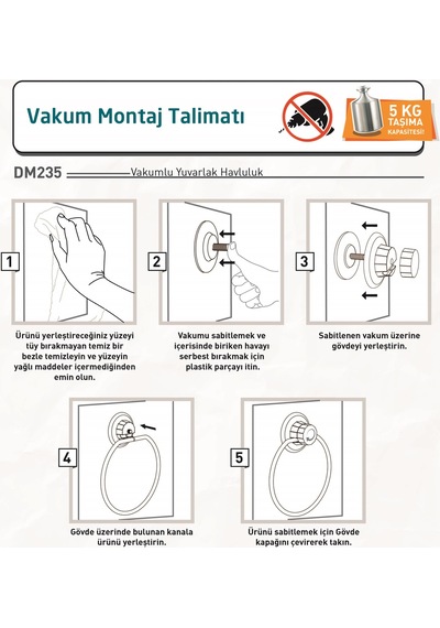 Teknotel Delme Matkap Yok Vakumlu Yuvarlak Havluluk Krom Dm235 Krom