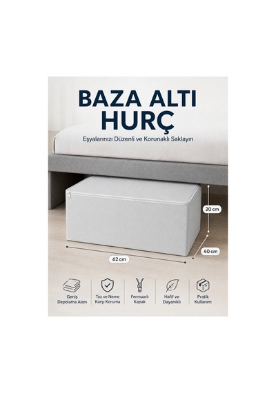 Hurç Baza Altı Fermuarlı Hurç Yorgan Kıyafet Saklama Organizer 1 Adet Gri