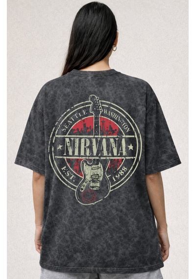 Tasarım Nirvana Rock Metal Müzik Grubu Baskılı Unisex Oversize Es Siyah