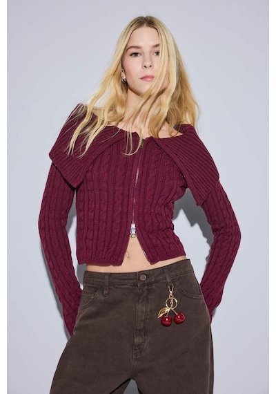 Defacto Regular Fit Açık Omuz Hırka E8263ax25wnbr456 Bordo
