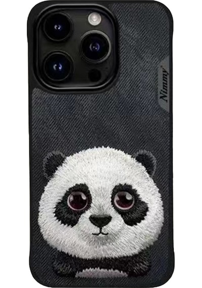 Apple Uyumlu iPhone 15 Pro Panda Serisi Nakış İşlemeli Detaylı 3d Kılıf Siyah