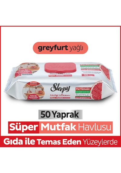 Sleepy Easy Clean Süper Yüzey Temizlik Mutfak Havlusu&mendili Greyfurt Yağlı 50 Yaprak Beyaz