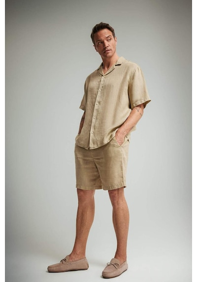 Defacto %100 Keten Relax Fit Bermuda Şort F4599ax25hskh497 Haki