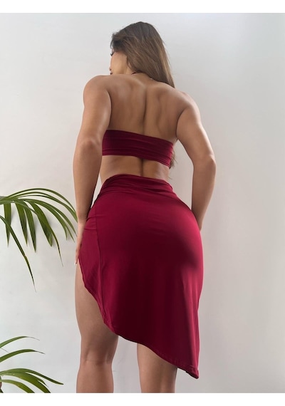 Pink Life Bordo Sandy Kumaş Tokalı Boyundan Bağlamalı İkili Takım Bordo