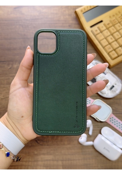 Apple iPhone 11 Pro Uyumlu Premium Deri Dokulu Darbelere Karşı Dayanıklı Nazal Silikon Kılıf Haki