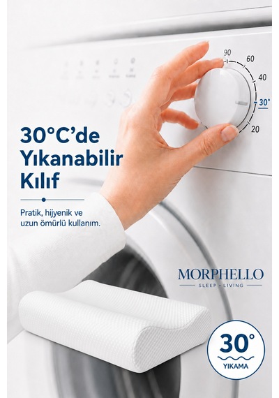 Morphello Ortopedik Boyun Destekli Visco Yastık 60x40 Cm Orta Sert, Yıkanabilir Kılıflı Ergonomik Yastık Beyaz