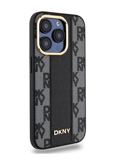 Apple Uyumlu iPhone 15 Pro Kılıf Dkny Lisanslı M-safe Şarj Özellikli 3d Yazılı Checkered Pattern Kapak Krem