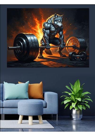 Ahşap Tablo Ağırlık Kaldıran Kurt Adam Motivasyon Dekoratif Tablolar