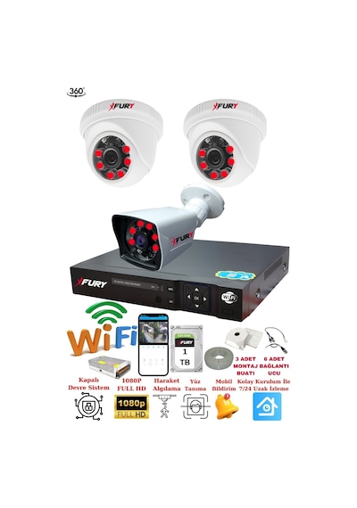Fury 2 İç 1 Dış Kameralı 5mp Lens 2mp Görüntü Gece Görüşlü Full Hd Güvenlik Kamerası 14125525 1 Tb