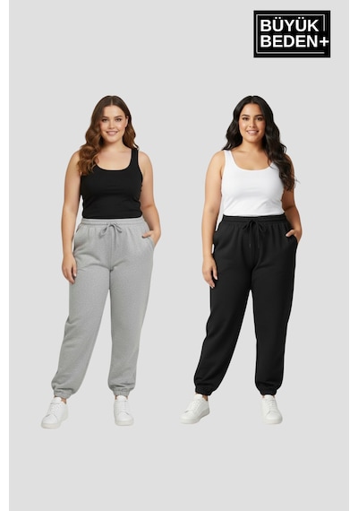Süperlife Kadın Büyük Beden İkili Jogger Paça Lastikli İnce Eşofman Altı Seti Spr26bea951+2 Gri Süperlife Kadın Büyük Beden İkili Jogger Paça Lastikli İnce Eşofman Altı Seti Spr26bea951+2 Gri