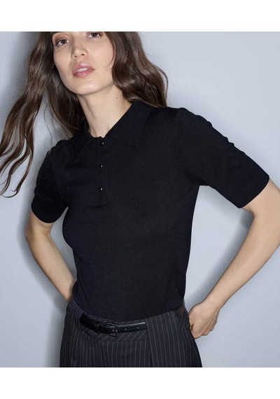 İpekyol Polo Yaka Triko Siyah Kadın Kazak Iw6260050177