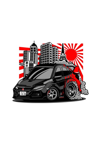 Paybuy Japon Araba Kültürü Motifi Baskılı Kadın Tişört Beyaz