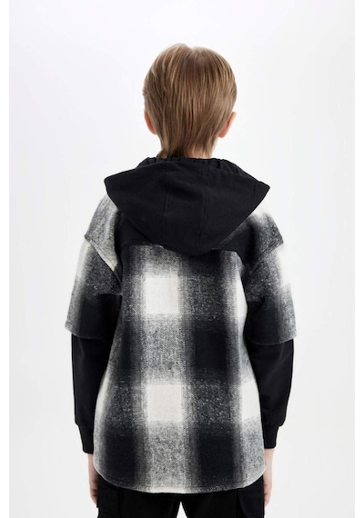 DeFacto Erkek Çocuk Oversize Geniş Kalıp Kapüşonlu Flanel Uzun Kollu Gömlek C7510A824WNAR213